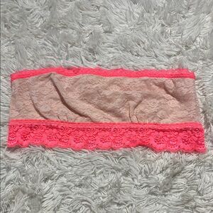 PINK Victoria's Secret Nude Lace Bandeau with Neon Pink Trim